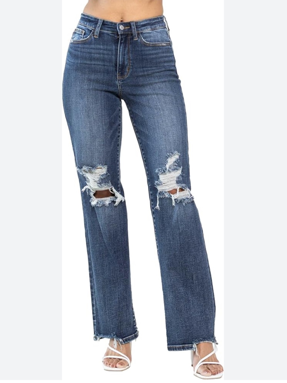 Judy Blue Straight Fit Dark Wash Distressed Raw Hem Jeans Size 14W